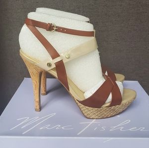 Marc Fisher Cabamm Brown Multi Leather Platform Sandals